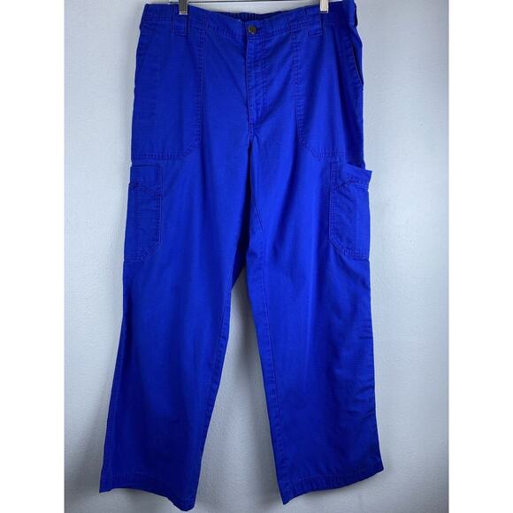 Blue Carhartt Sz L Pockets Elastic Waist Comfort Wide Leg Pants - Picture 1 of 10